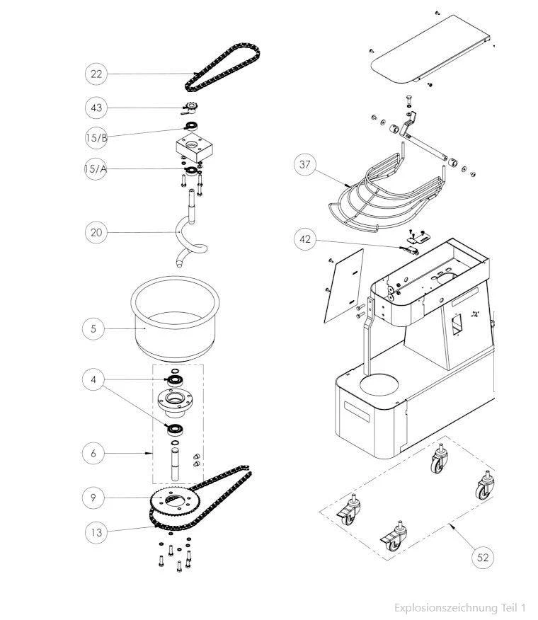 Teigknetmaschine - 32 Liter / 25 Kg - Aufklappbar - Abnehmbarer Kessel - 2 Geschwindigkeiten - 400 V 8 Teigknetmaschine - 32 Liter / 25 Kg - Aufklappbar - Abnehmbarer Kessel - 2 Geschwindigkeiten - 400 V – Bild 6