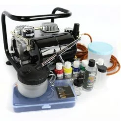Komplett Airbrush Set Sparmax Airbrushpistole Kompressor Saturn Createx Farben